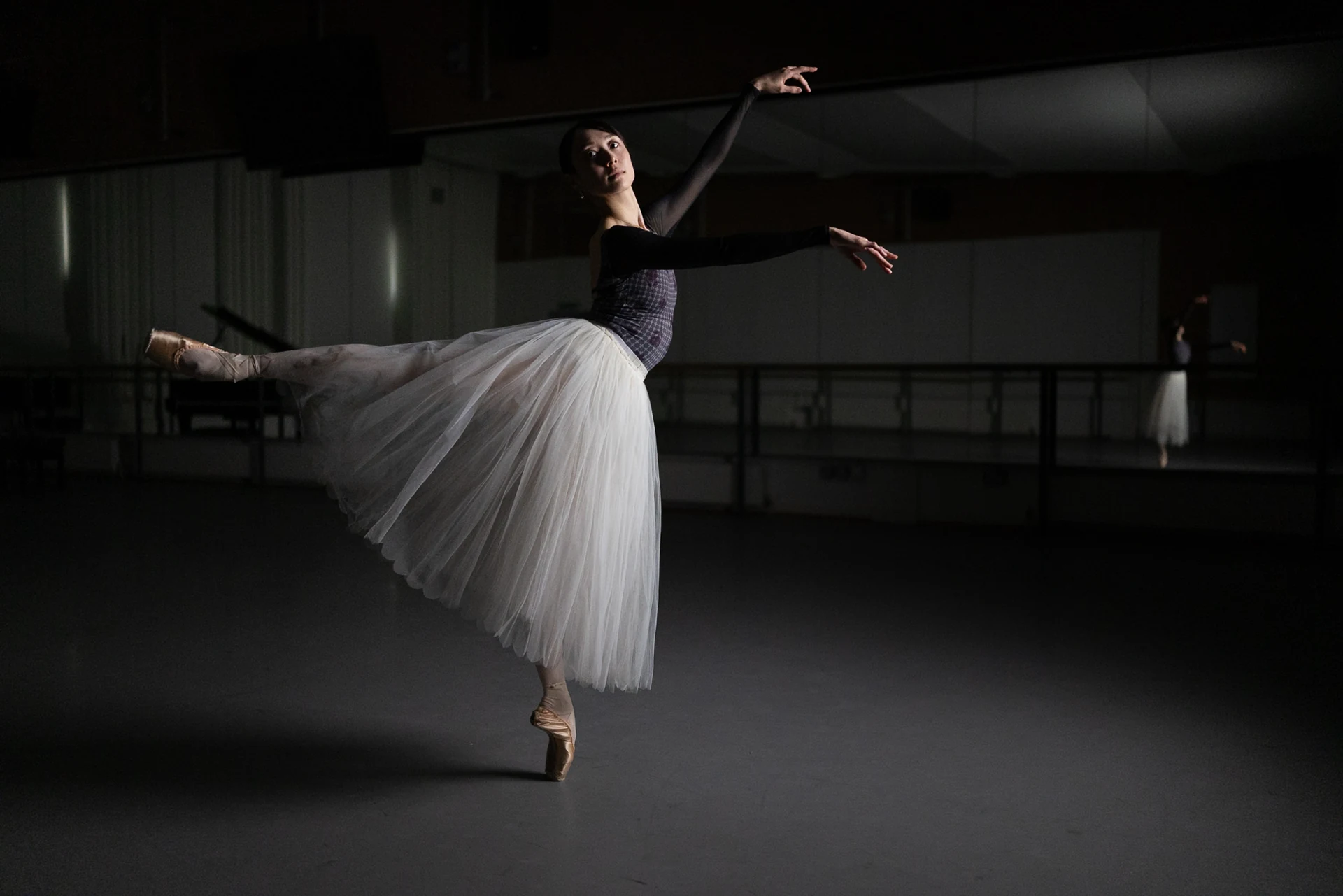 Dancer extending one leg and arm