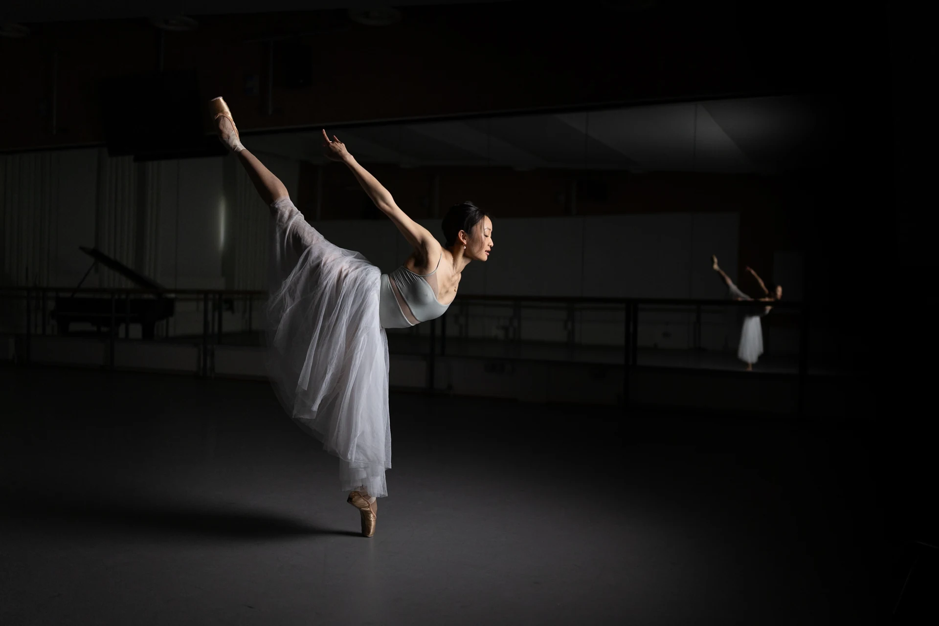 Dancer extending a leg behind with arms spread